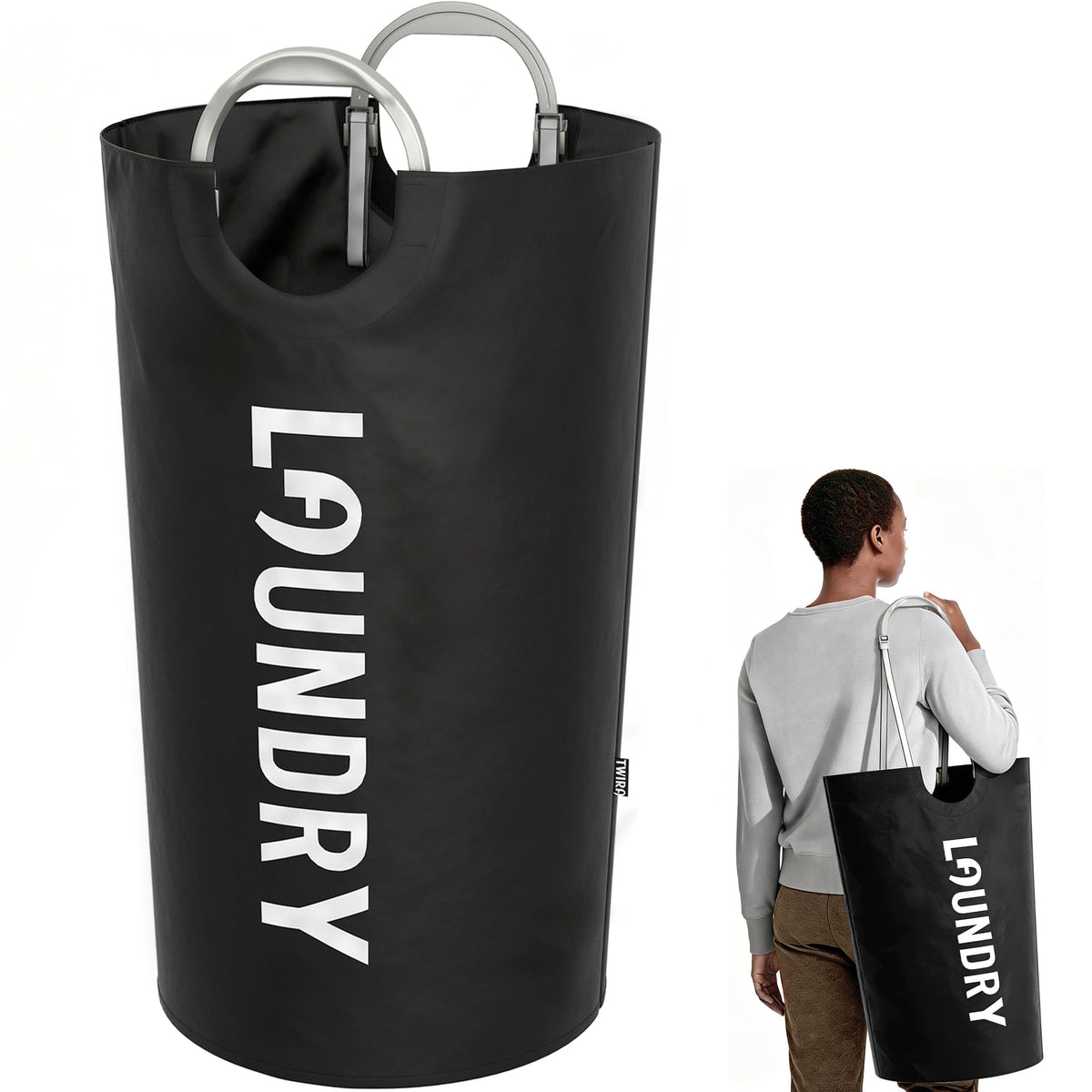 100L Laundry Basket with Tech Handle, 2in1 Large Dirty Clothes Hamper Black