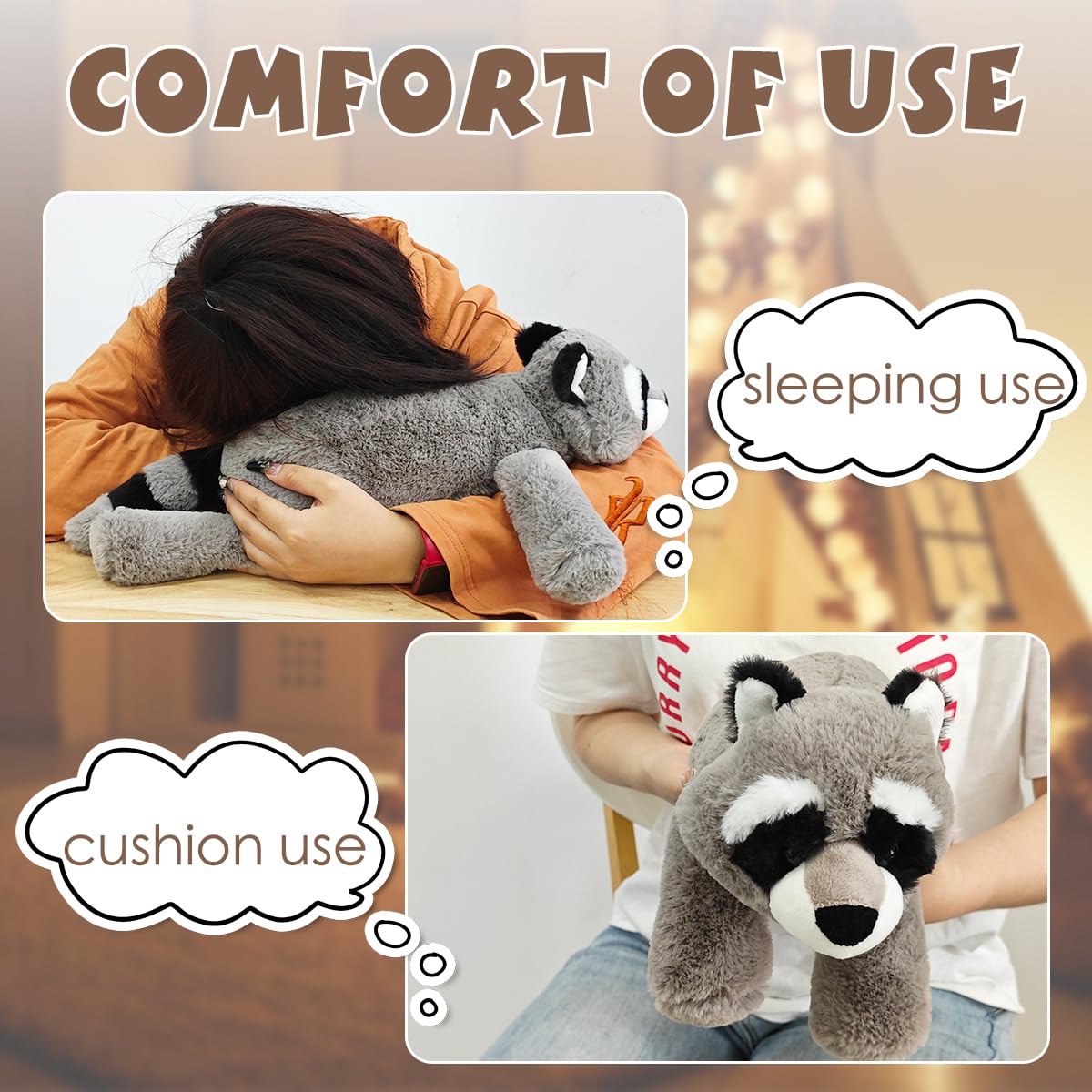 Arelux Soft Raccoon Stuffed Animals:18In Raccoon Plush Cute Cuddly Body Pillow Hug Sleeping Fluffy Wild Animal Toys Bed Decor Pl