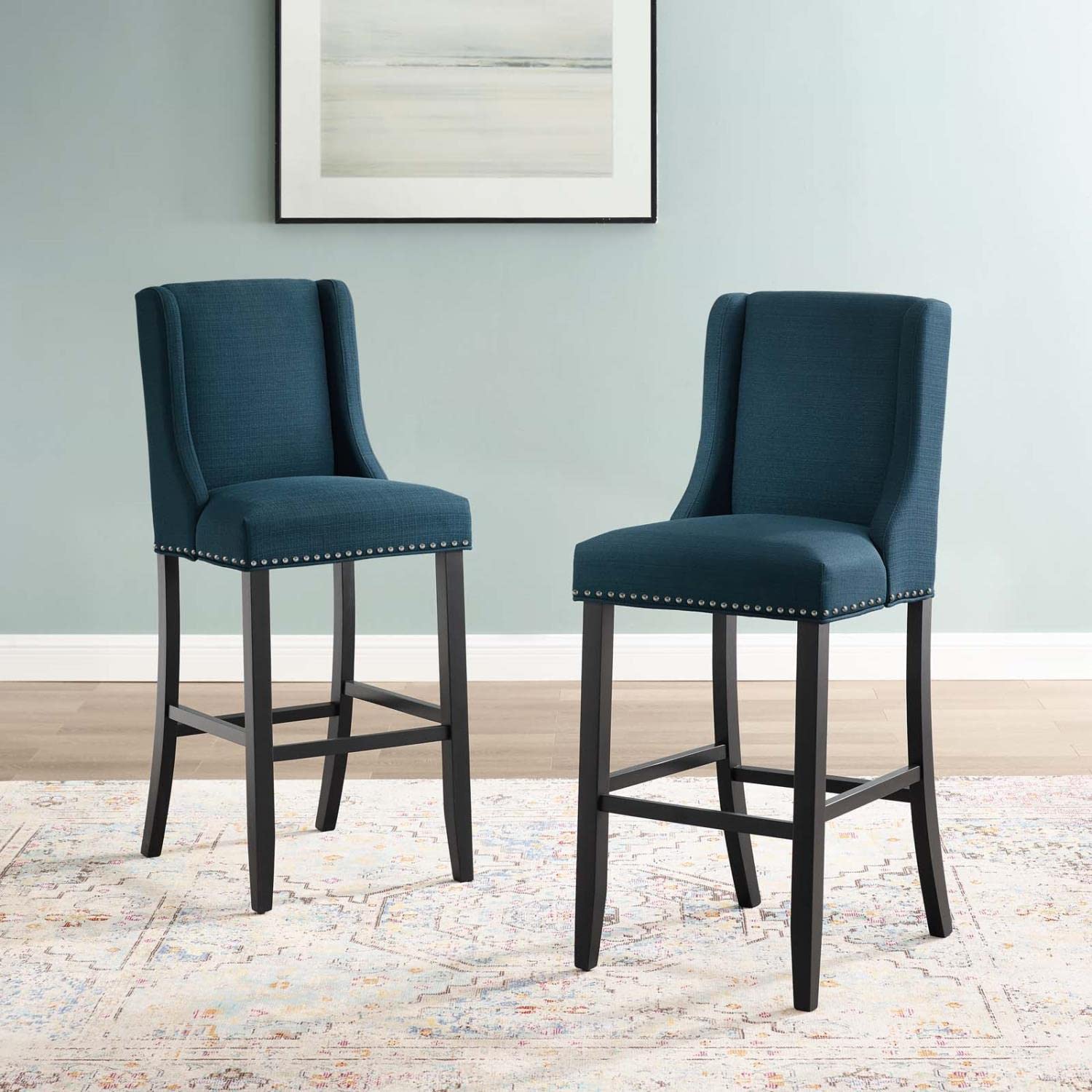 Modway Baron Bar Stool Upholstered Fabric Set Of 2, Azure