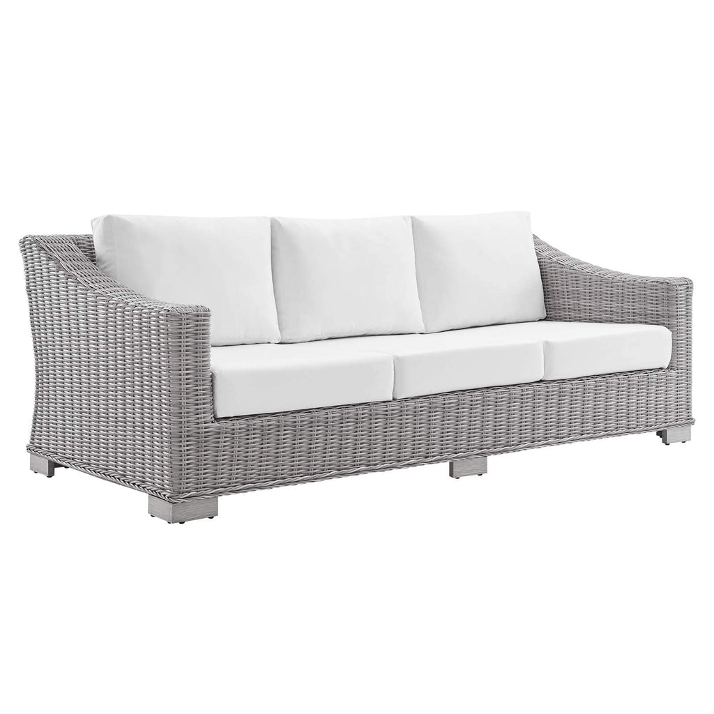 Modway Conway Sunbrella Outdoor Patio Wicker Rattan, Sofa, Light Gray White
