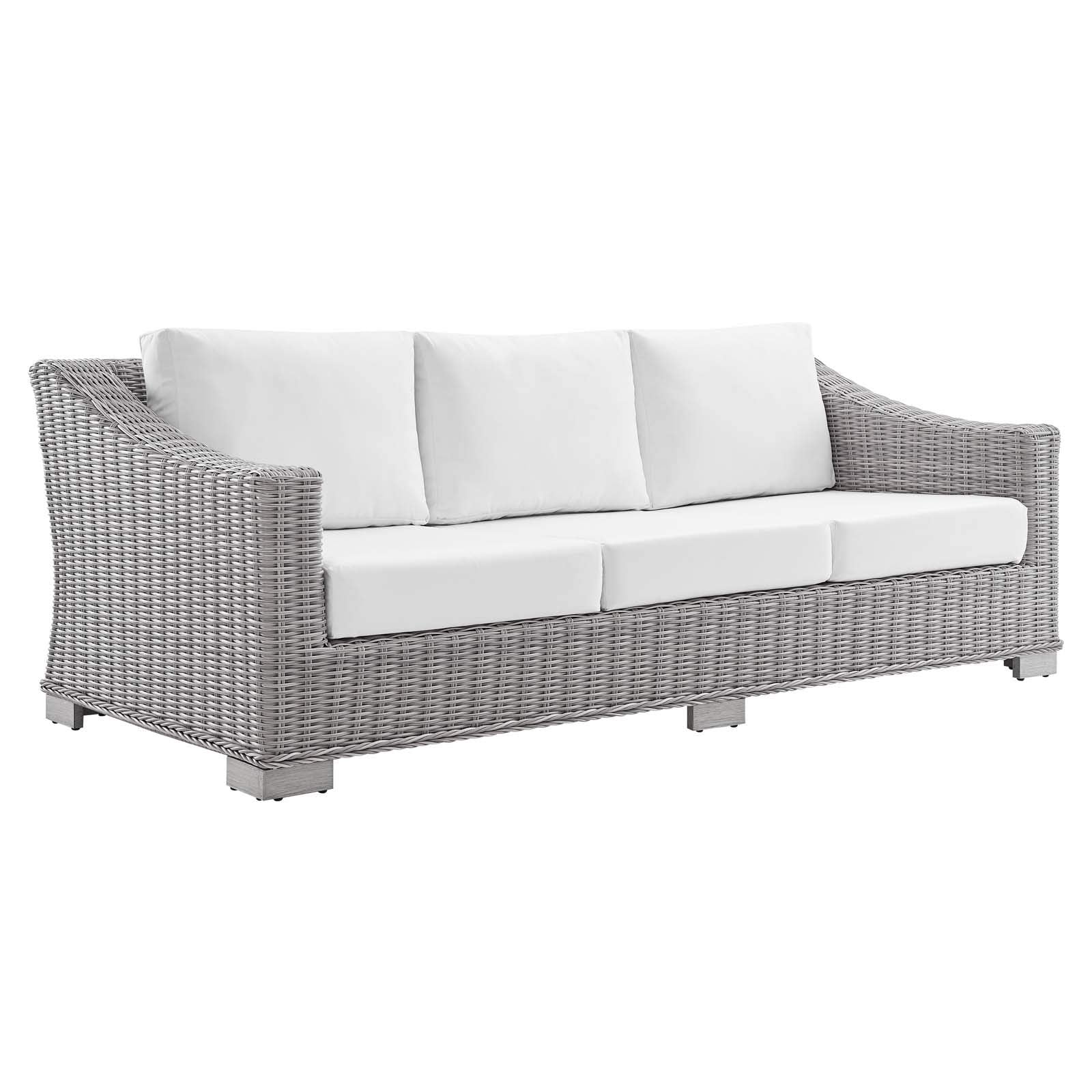Modway Conway Sunbrella Outdoor Patio Wicker Rattan, Sofa, Light Gray White