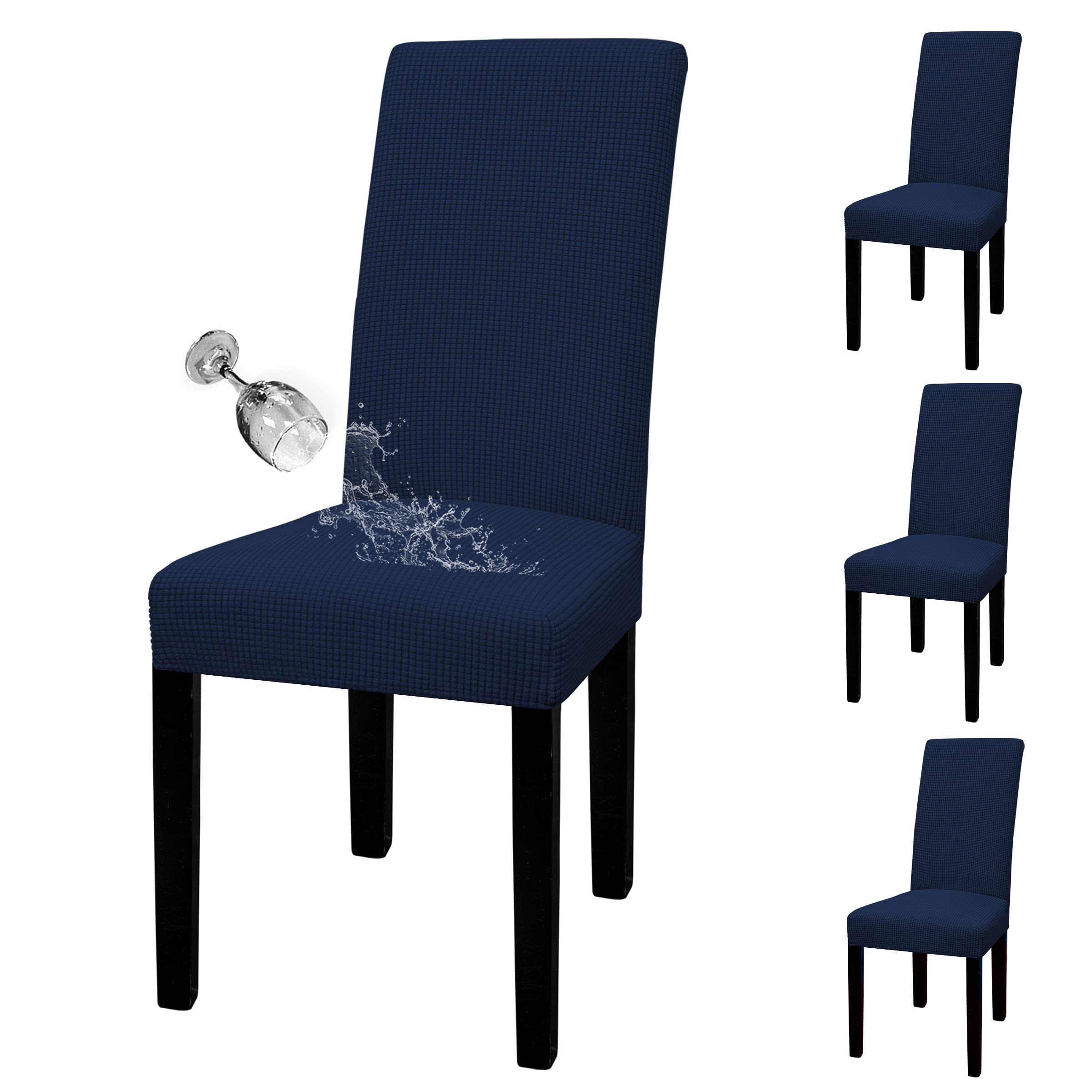 Easy-Going 100% Waterproof Dining Room Chair Cover Set Of 4, Stretch Jacquard Parson Chair Slipcover Removable Washable Chair Protector For Home, Restaurant, Banquet (Large, Navy)