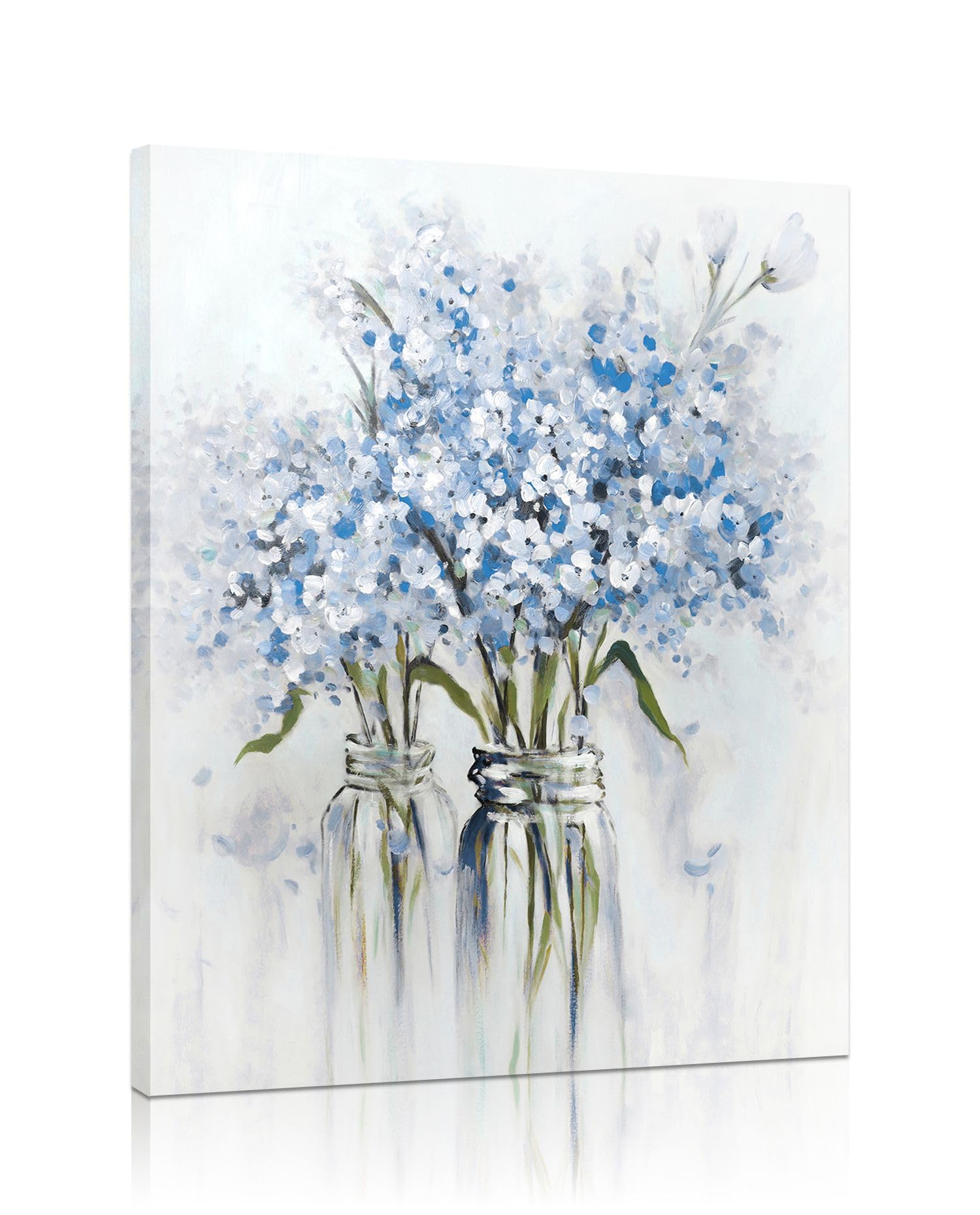 YPY Blue Flowers Canvas Wall Art: Abstract Bouquet in Vase Artwork Prints for Teen Girl Bedroom Blue Floral Picture Poster Bathr
