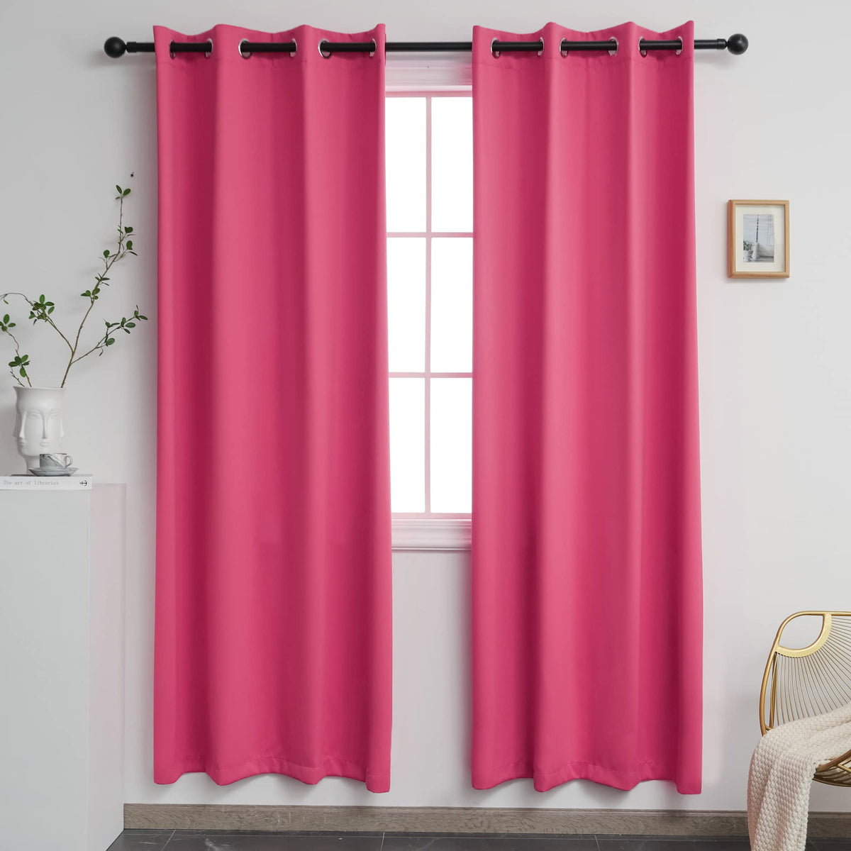 Ygo Hot Pink Blackout Curtains For Bedroom 2 Panels Set Room Darkening Drapes Thermal Insulated Solid Grommets Window Treatment