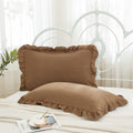 Brown Pillowcases King Pillowcases Ruffled Pillow Shams Set Of 2 Cute Pillowcases Solid Ruffled Fringe Design Coffee Brown Shabb