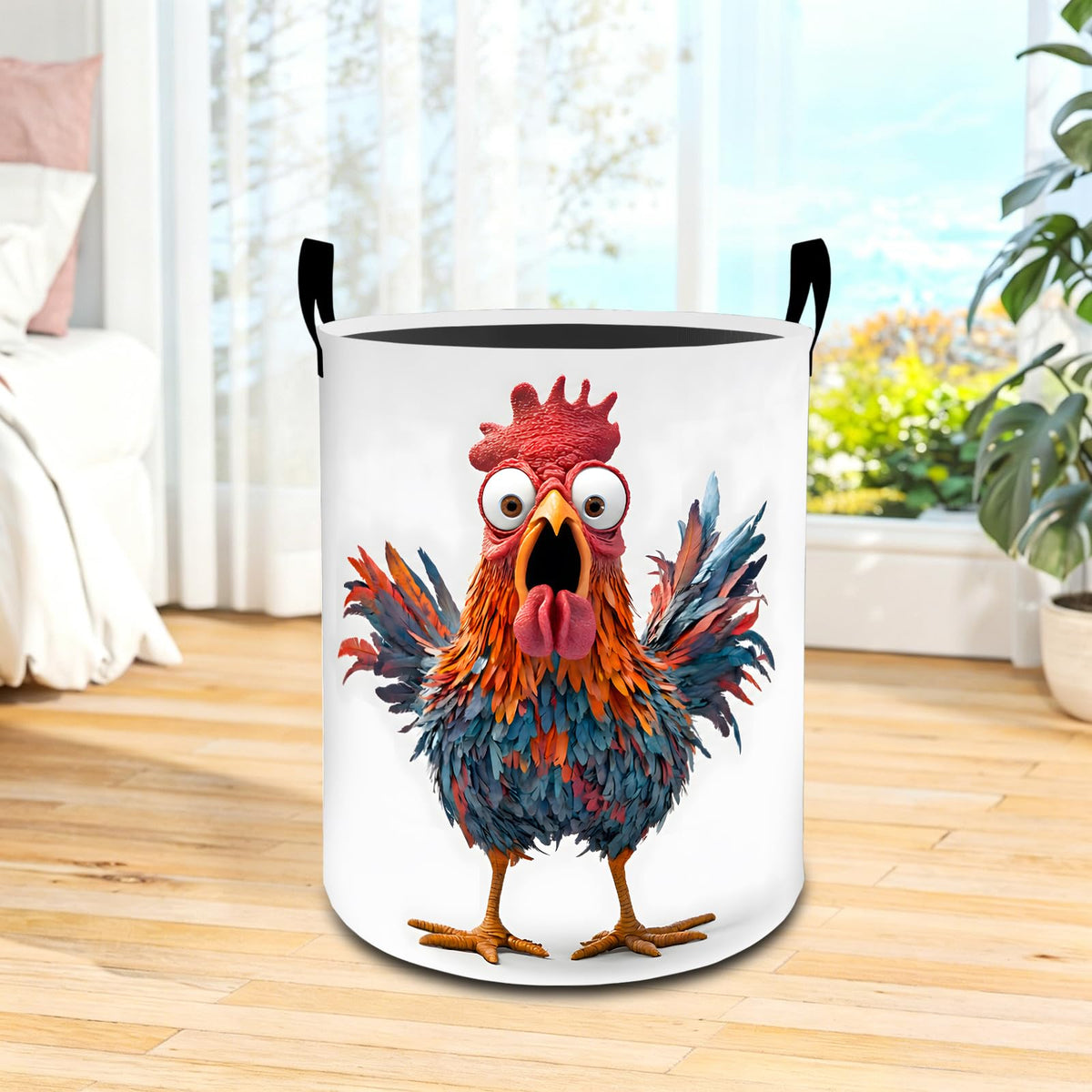 coedoaes Funny Rooster Laundry Basket Humor Farmhouse Chicken Waterproof Oxford Fabric Cloth Storage Hamper, 19.7x15.7inch Farm 