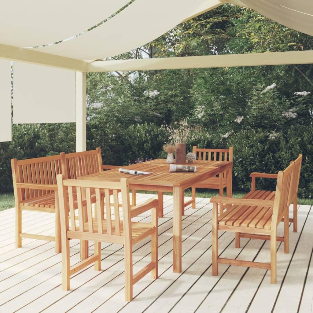 vidaXL 5-Piece Dining Set - Solid Teak Wood, Water-Resistant Patio Furniture, Includes Table, Benches and Chairs, Easy Assembly, Indoor and Outdoor Use