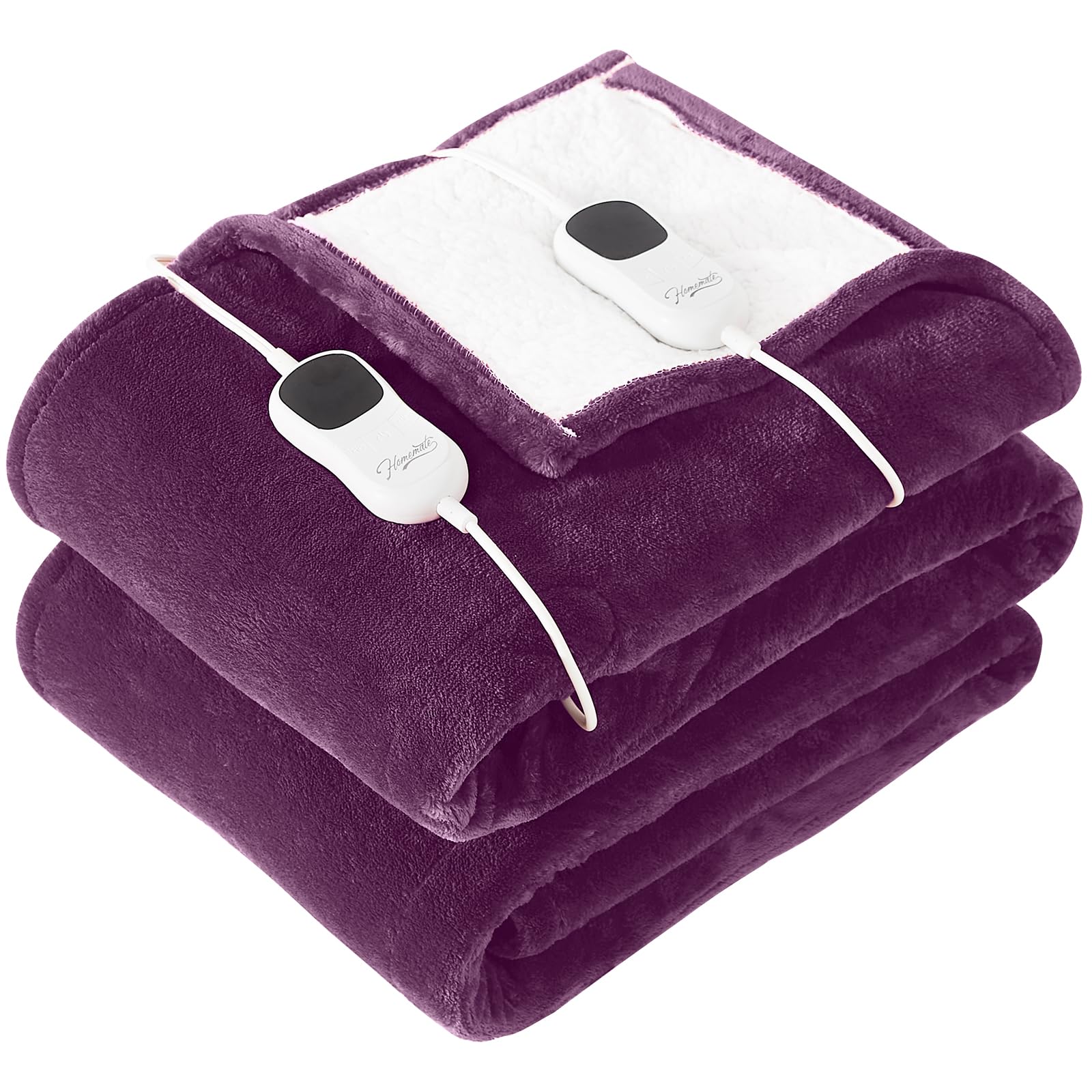 Homemate Electric Heated Blanket King - 100'X90' Heating Blanket King Size Dual Control 1/2/4/6/8 Hours Auto-Off 10 Heat Level