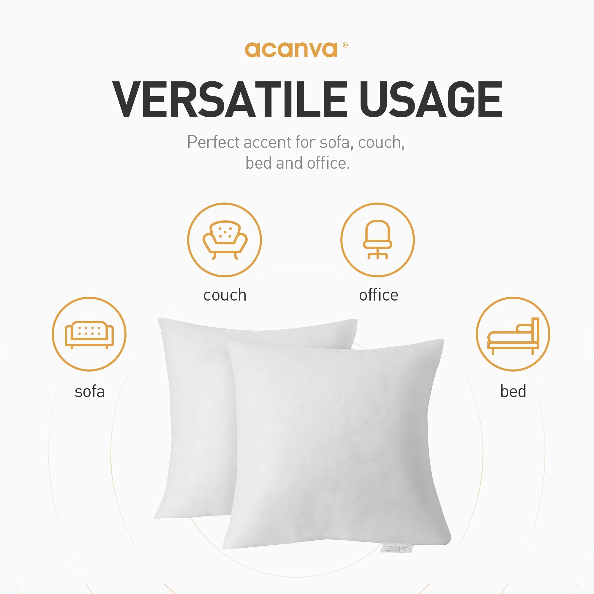 Acanva Decorative Throw Pillow Inserts For Sofa, Bed, Couch And Chair, Square Euro Sham Form Stuffer With Premium Polyester Micr