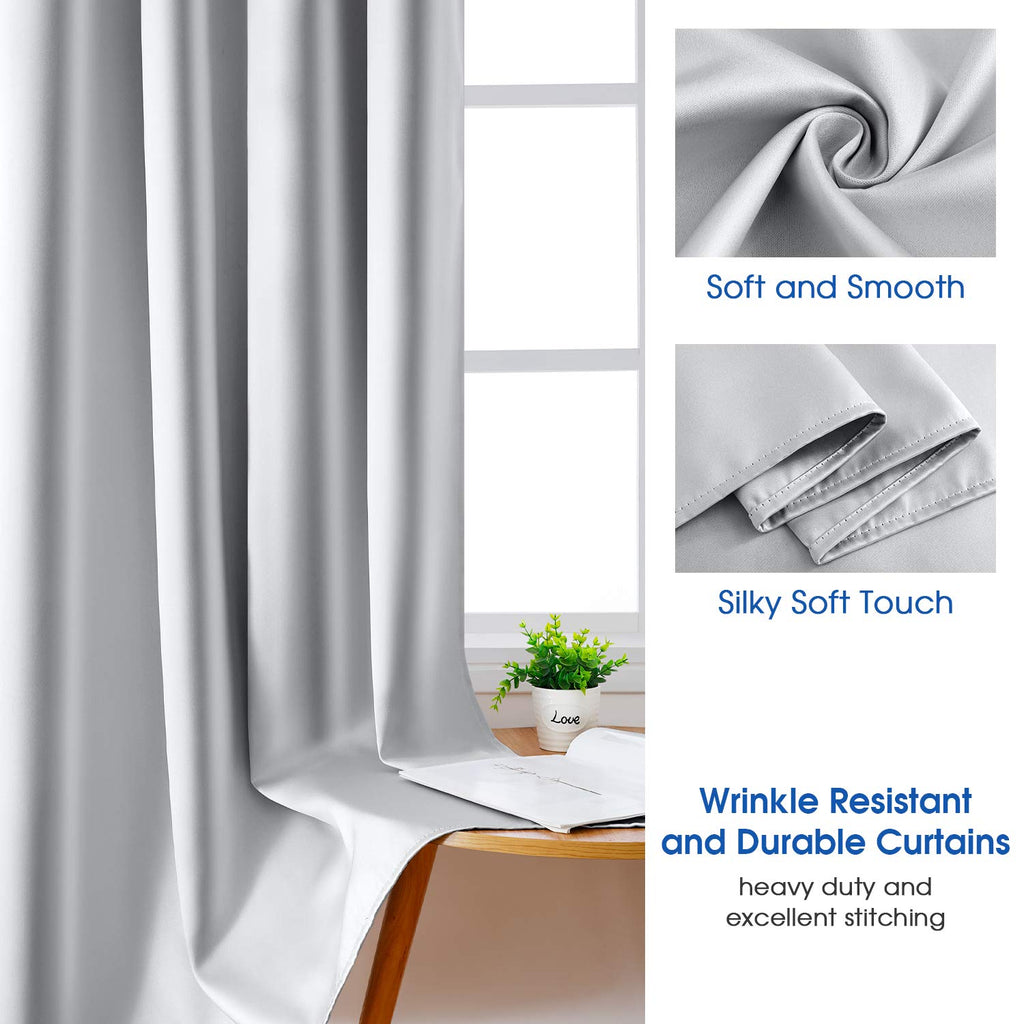 Homeideas 2 Panels Greyish White Faux Silk Curtains White Blackout Curtains For Bedroom 52 X 108 Inch Room Darkening Satin Drape