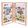 Golden State Art, Rose Gold 6x8 Hinged Double Frame - Floating Frame for 5 x 7 or Smaller Photos - Metal Frame and Real Glass, E