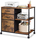 Devaise 3 Drawer Mobile File Cabinet, Rolling Printer Stand With Open Storage Shelf, Fabric Lateral Filing Cabinet Fits A4 Or Letter Size For Home Office, Rustic Brown Wood Grain Print