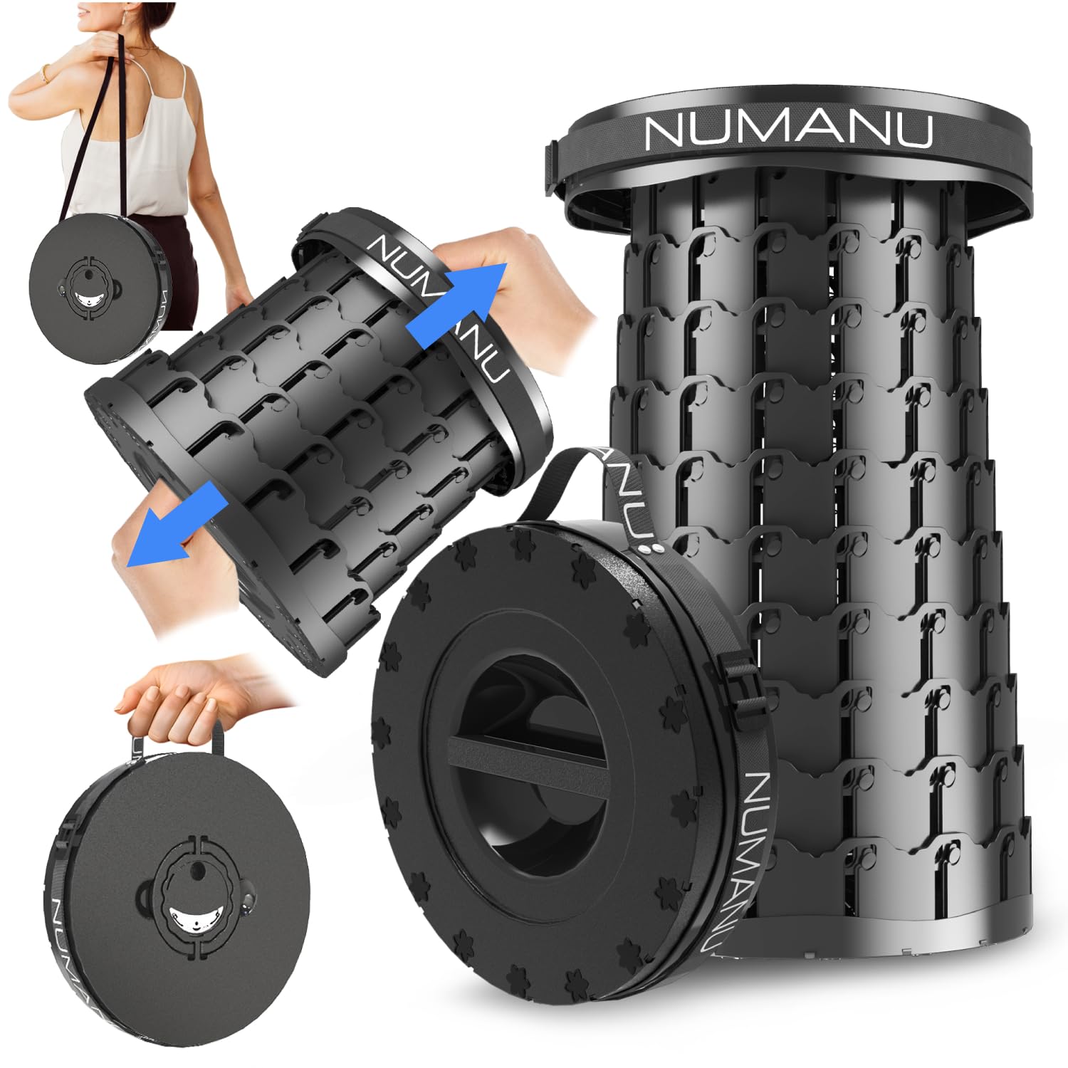 NUMANU 2025 Upgraded 19.7 XXL Collapsible Stool, 1000lbs Max Weight, Wider & Taller Pop Up Seat, Heavy Duty Portable Retractable