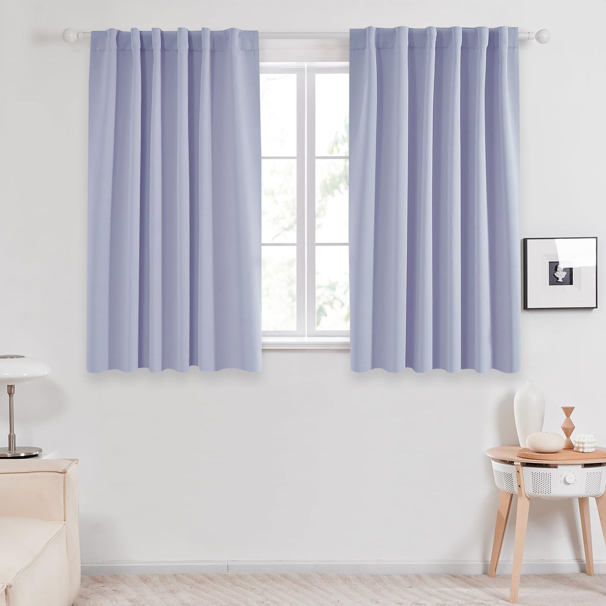 Deconovo Solid Back Tab And Rod Pocket Curtains Thermal Insulated Blackout Window Curtains For Kitchen 52Wx54L Inch Light Purple
