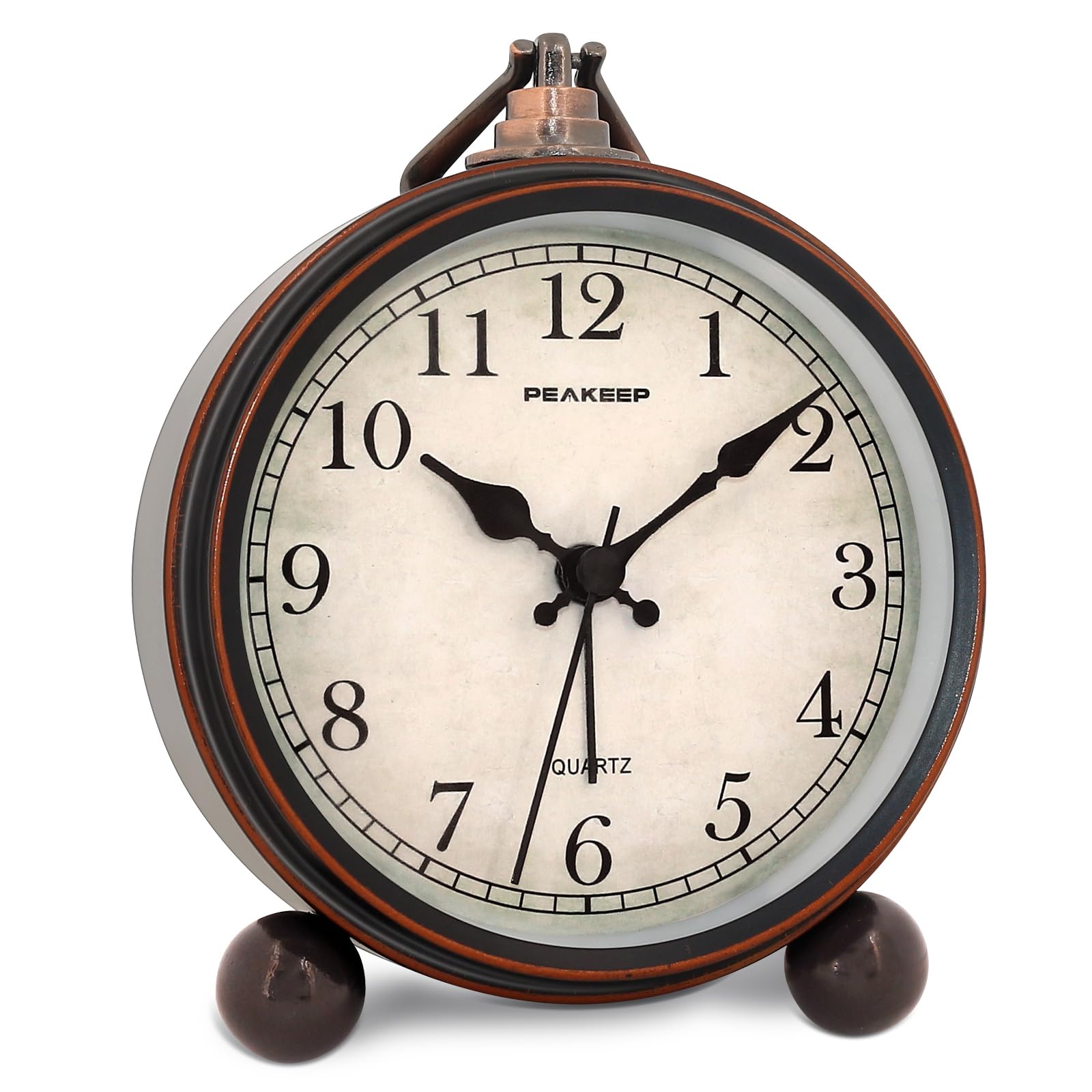 Peakeep 4 Small Battery Operated Antique Retro Analog Alarm Clock with Contour Lines in Gold for Room Decors, Silent Elegant Bed