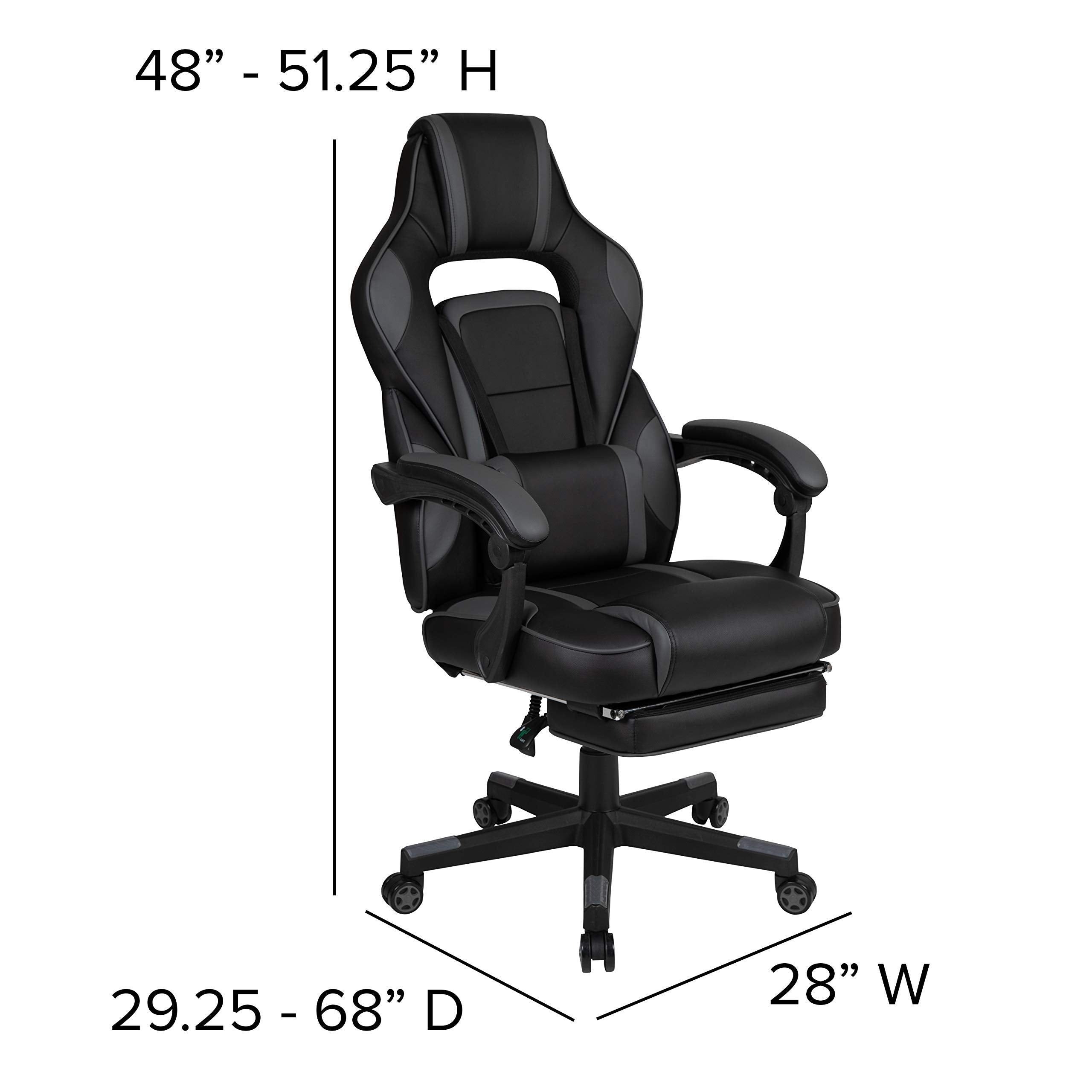 Flash Furniture X40 Gaming Chair Racing Ergonomic Computer Chair With Fully Reclining Back/Arms, Slide-Out Footrest, Massaging Lumbar - Black/Gray