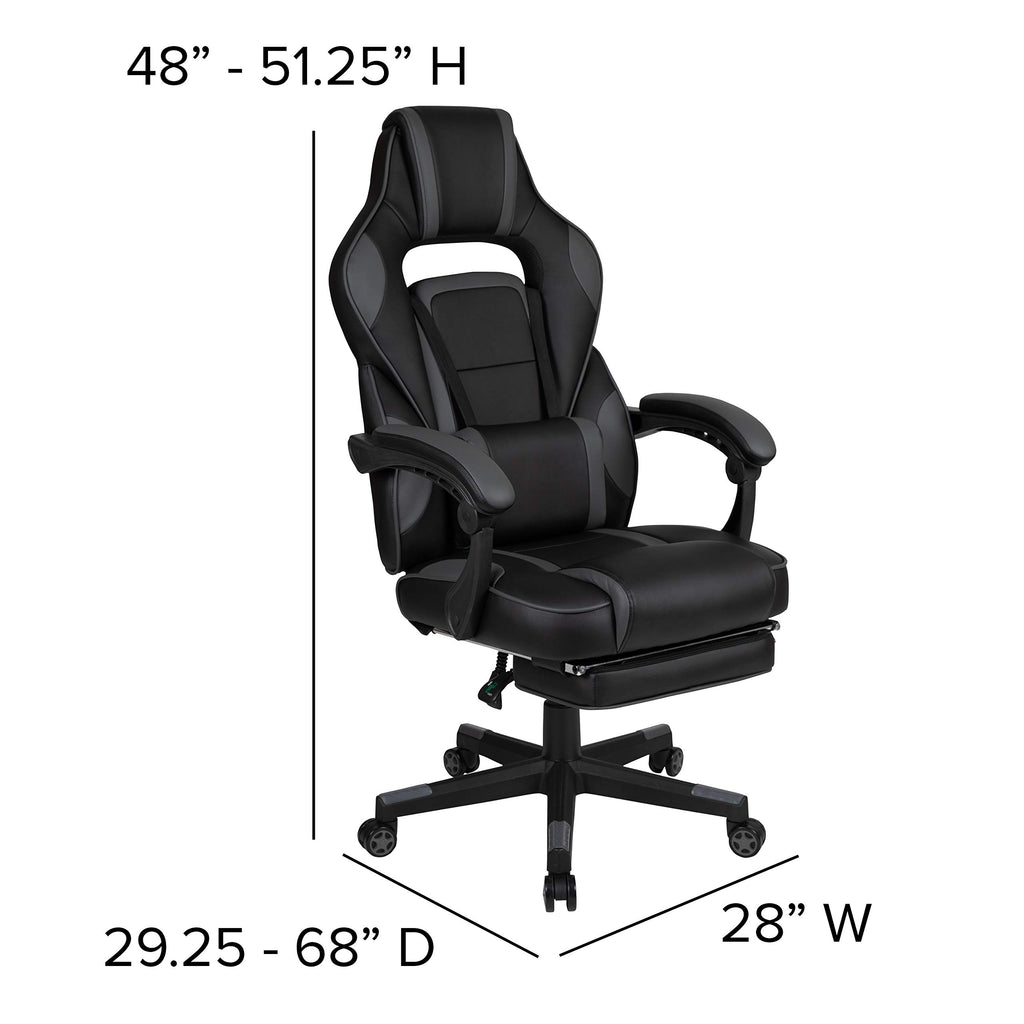 Flash Furniture X40 Gaming Chair Racing Ergonomic Computer Chair With Fully Reclining Back/Arms, Slide-Out Footrest, Massaging Lumbar - Black/Gray