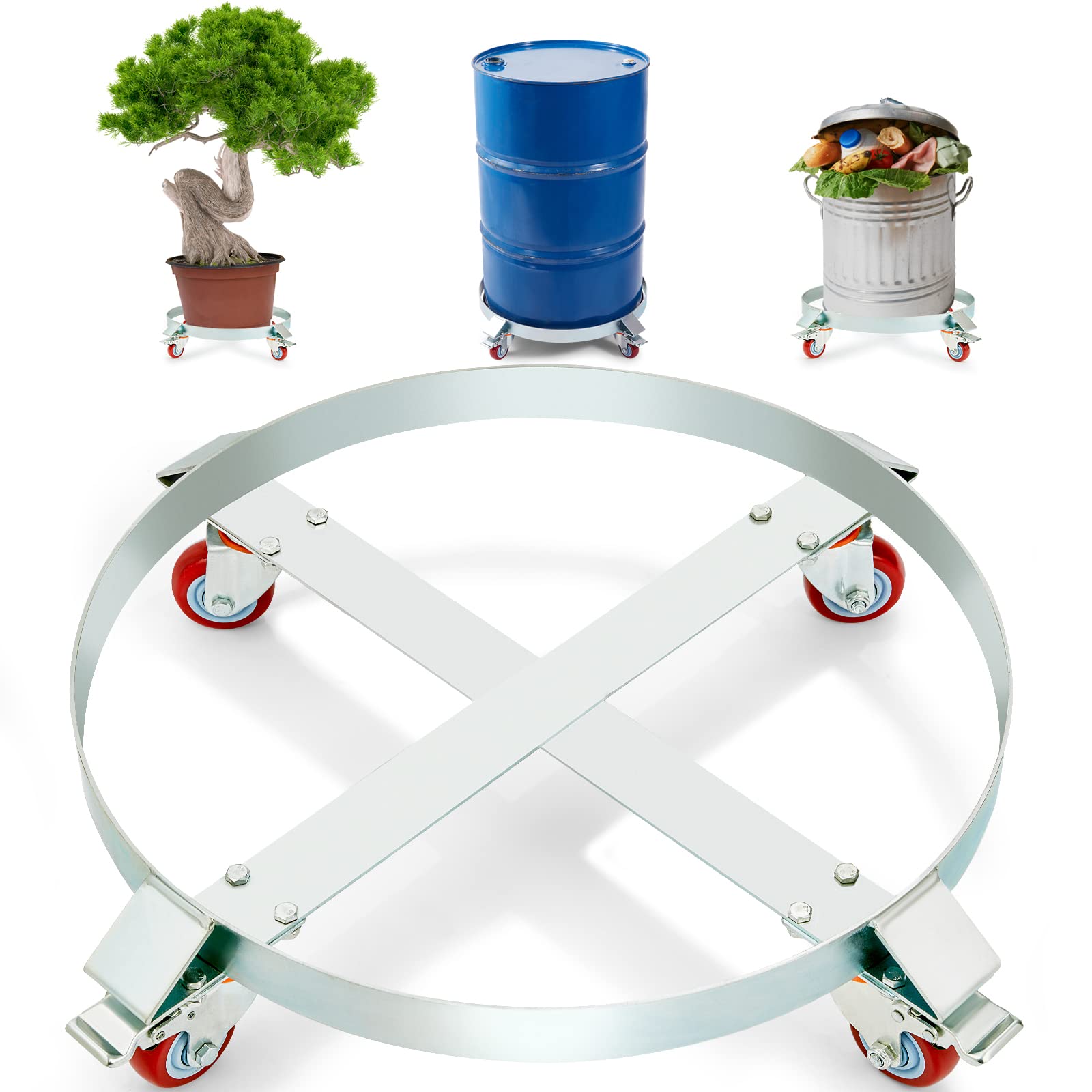 VEVOR 2PCS 55 Gallon Heavy Duty Drum Dolly, 1000 lbs Load Capacity, Barrel Dolly Cart Drum Caddy, Non Tipping Hand Truck Capacit