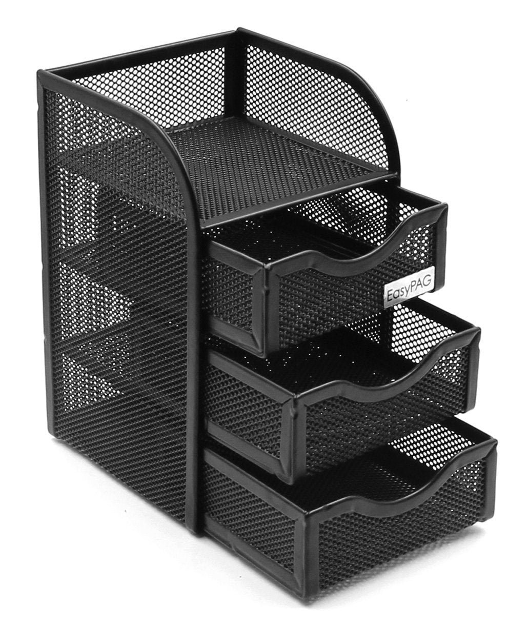 Easypag Mesh Desk Supplies Organizer With 3 Drawer Office Desktop Organizers And Accessories Stationery Caddy,Black
