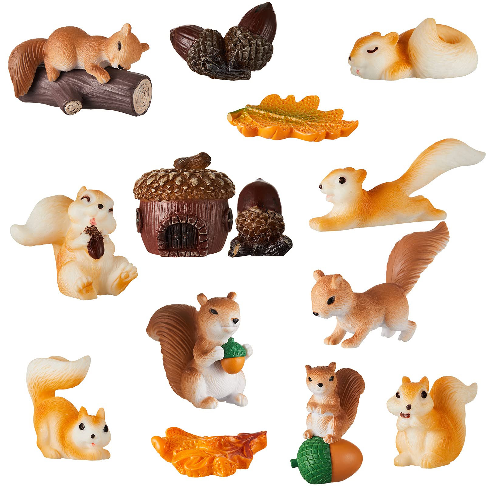 Maitys 14 Pieces Miniature Squirrel Mini Figurine Garden Accessories Tiny Resin Squirrel Fairy Plastic Miniature Things Fall Fig