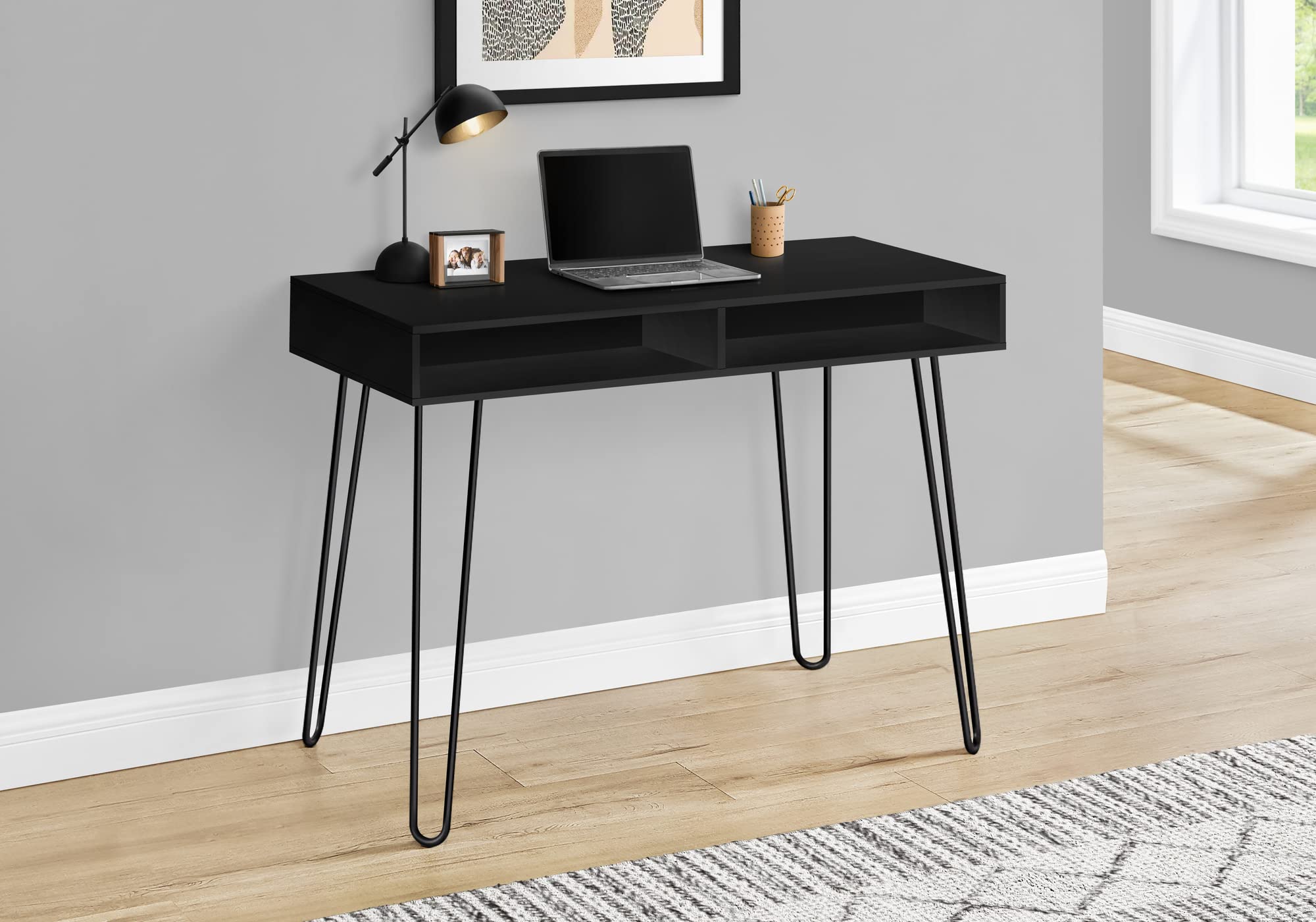 Monarch Specialties 7771 Computer Desk, Home Office, Laptop, Left, Right Set-up, Storage Drawers, Work, Laminate, Contemporary, Modern Desk-40 L Black Black Metal, 40&quot; L x 19.75&quot; W x 30&quot; H