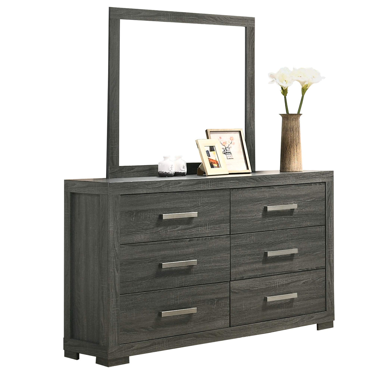 Best Quality Furniture Dresser And Mirror, Weathered Gray