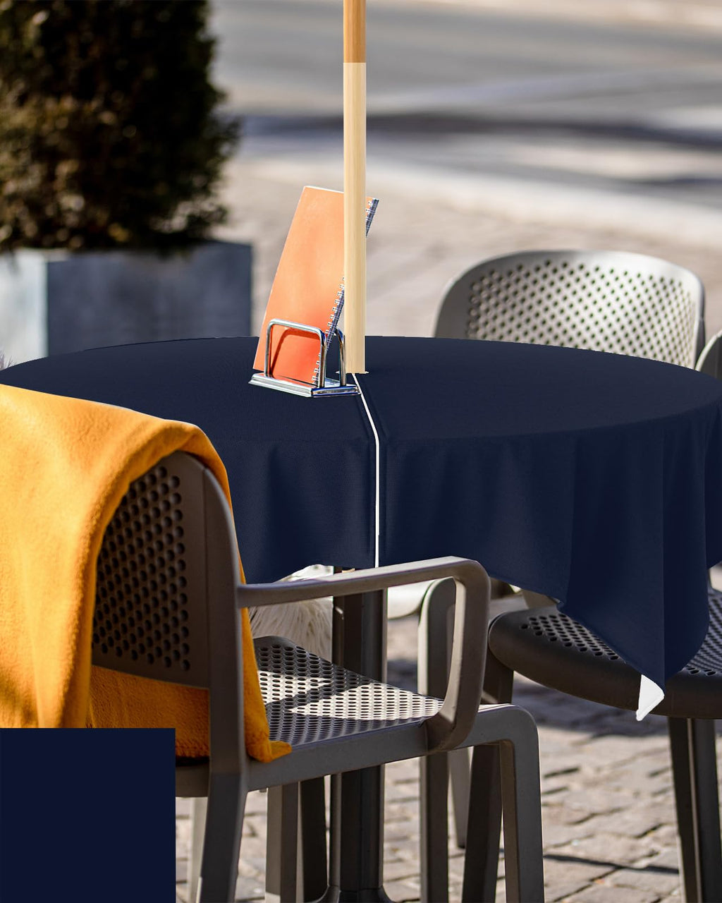 Queenker Dark Blue Outdoor Tablecloth With Umbrella Hole And Zipper, Solid Color Table Cover For Square Tables Waterproof Tablet