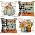 Aacors Fall Pillow Covers 18 X 18 Inch Set Of 4, Pumpkin Home Sweet Home Thankful Grateful Blessed Harvest Floral Decorations Au