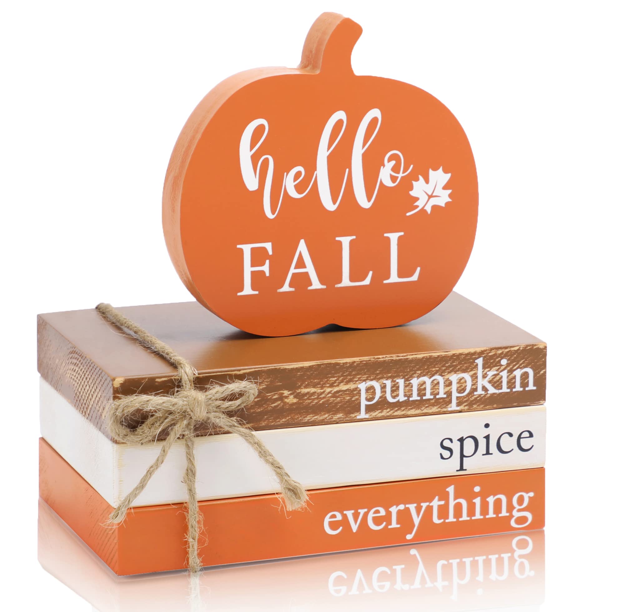 Fall Wood Book Stack, Fall Thanksgiving Decorations Tiered Tray,Hello Fall Decor, Autumn Mini Faux Decorative,Farmhouse Mini Dec