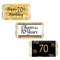 DISTINCTIVS Black and Gold 70th Birthday Party Mini Candy Bar Wrappers - 45 Stickers
