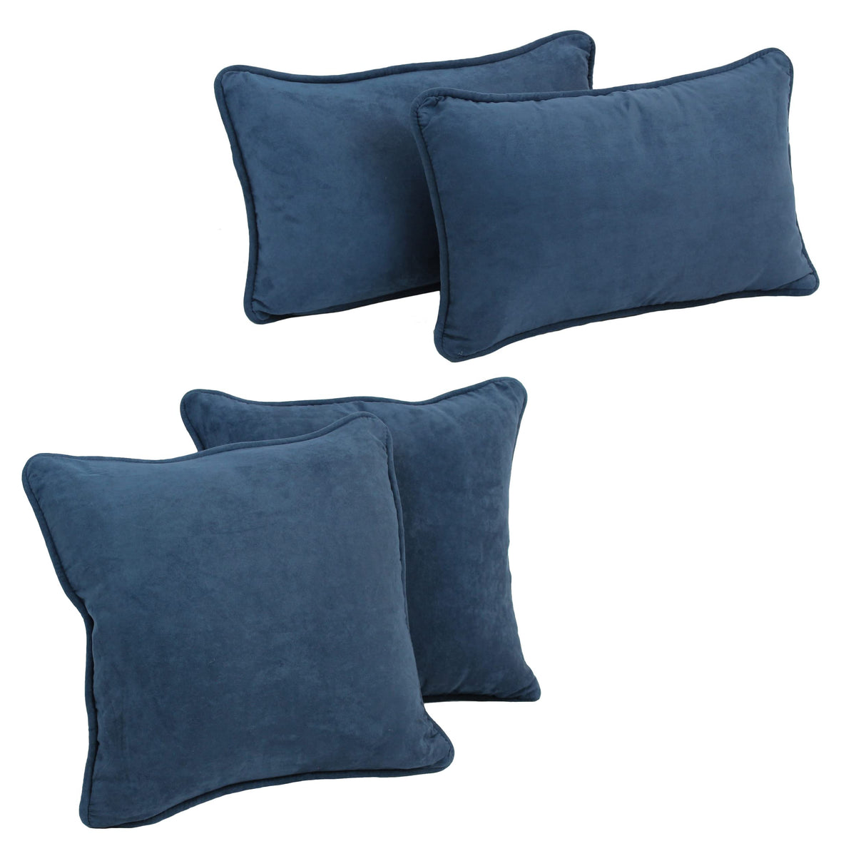 Blazing Needles Corded Microsuede Throw Pillow Set, Indigo 4 Count