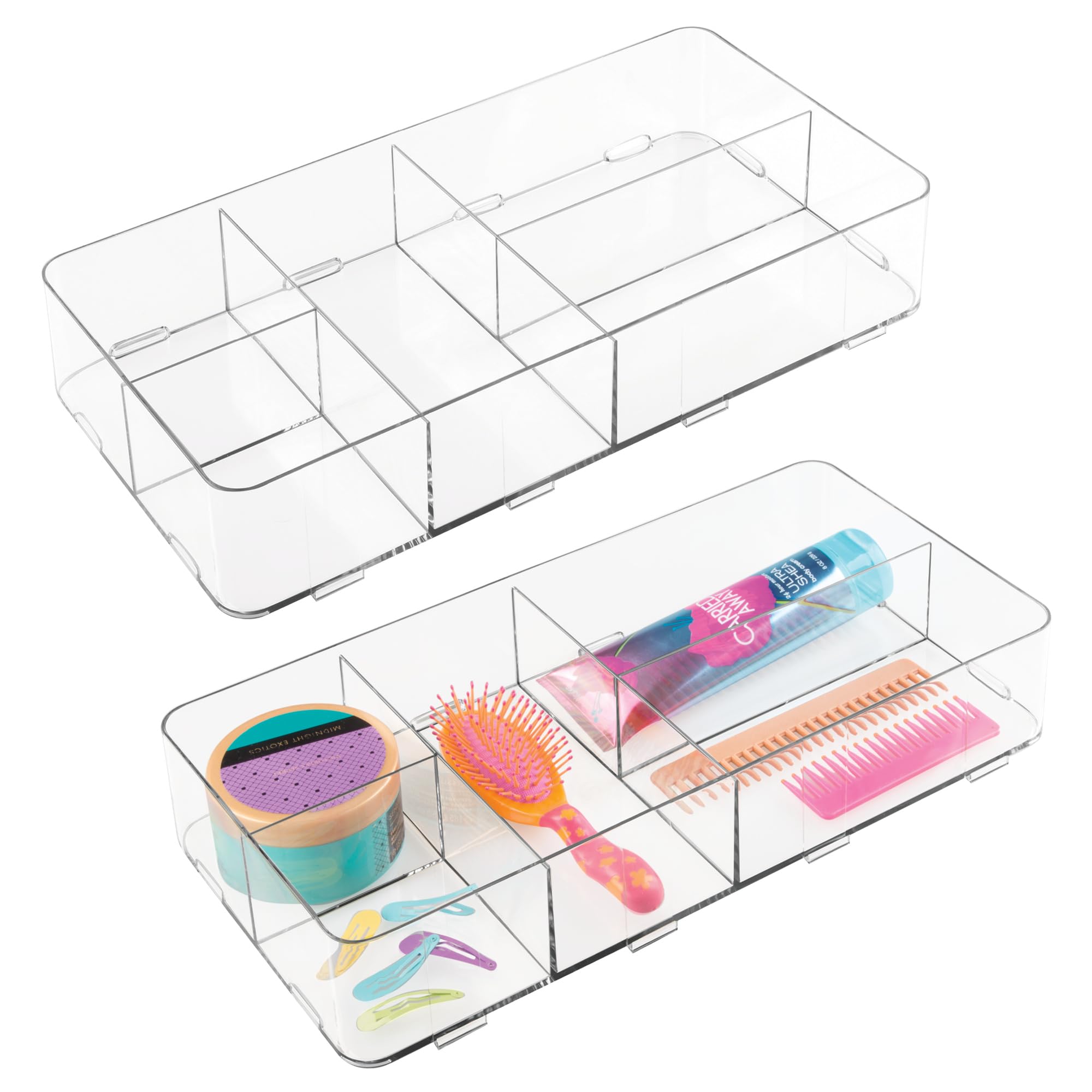 Idesign Interlocking 5Section Drawer Organizer For Kitchen, Bathroom Or Desk, Set Of 2, Clear