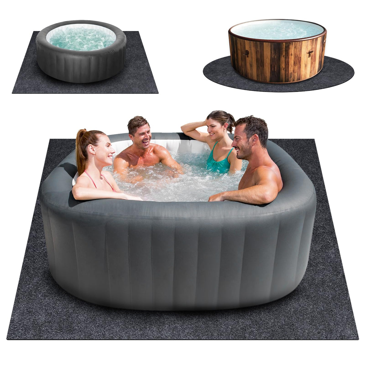 90 * 90 Inch Hot Tub Mat Pad, Extra Large Inflatable Hot Tub Pad Outdoor Indoor, Waterproof Slip-Proof Backing, Absorbent Spa Po