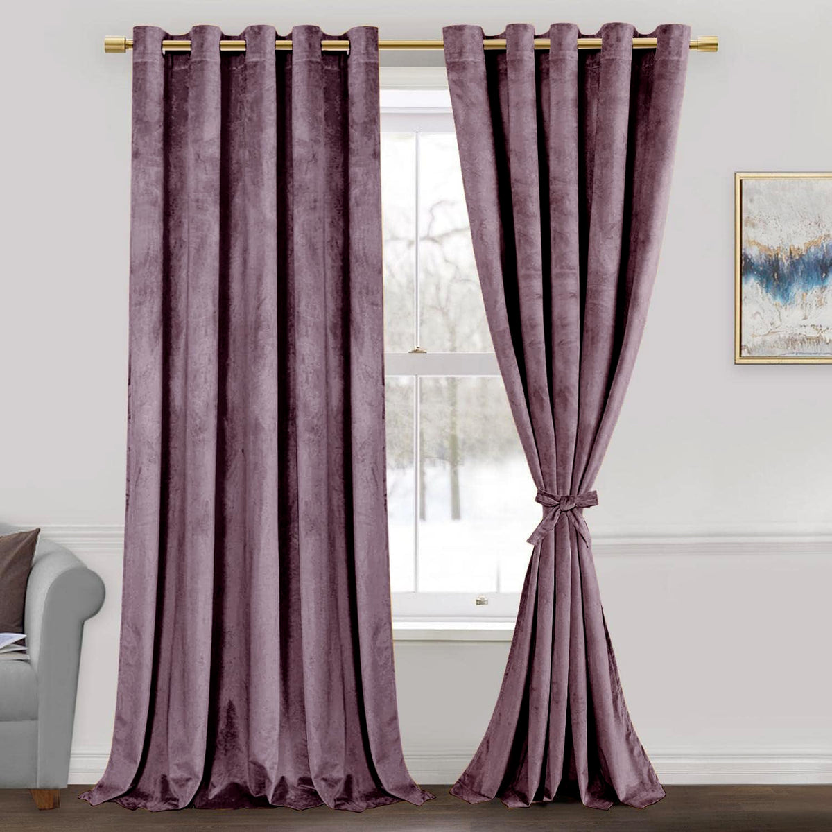 Jiuzhen Velvet Curtains 90 Inches - Thermal Insualted Room Darkening Grommet Super Soft Velvet Textured Drapes For Living Room/B