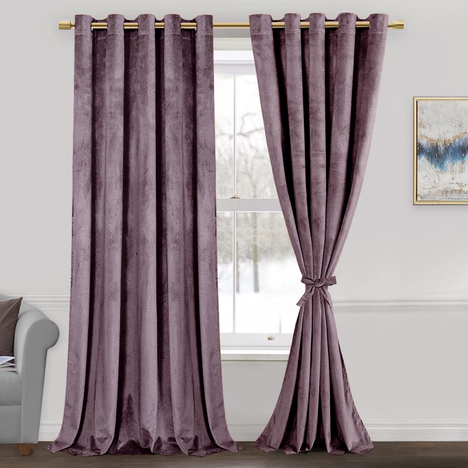 Jiuzhen Velvet Curtains 84 Inches - Thermal Insualted Room Darkening Grommet Super Soft Velvet Textured Drapes For Living Room/B