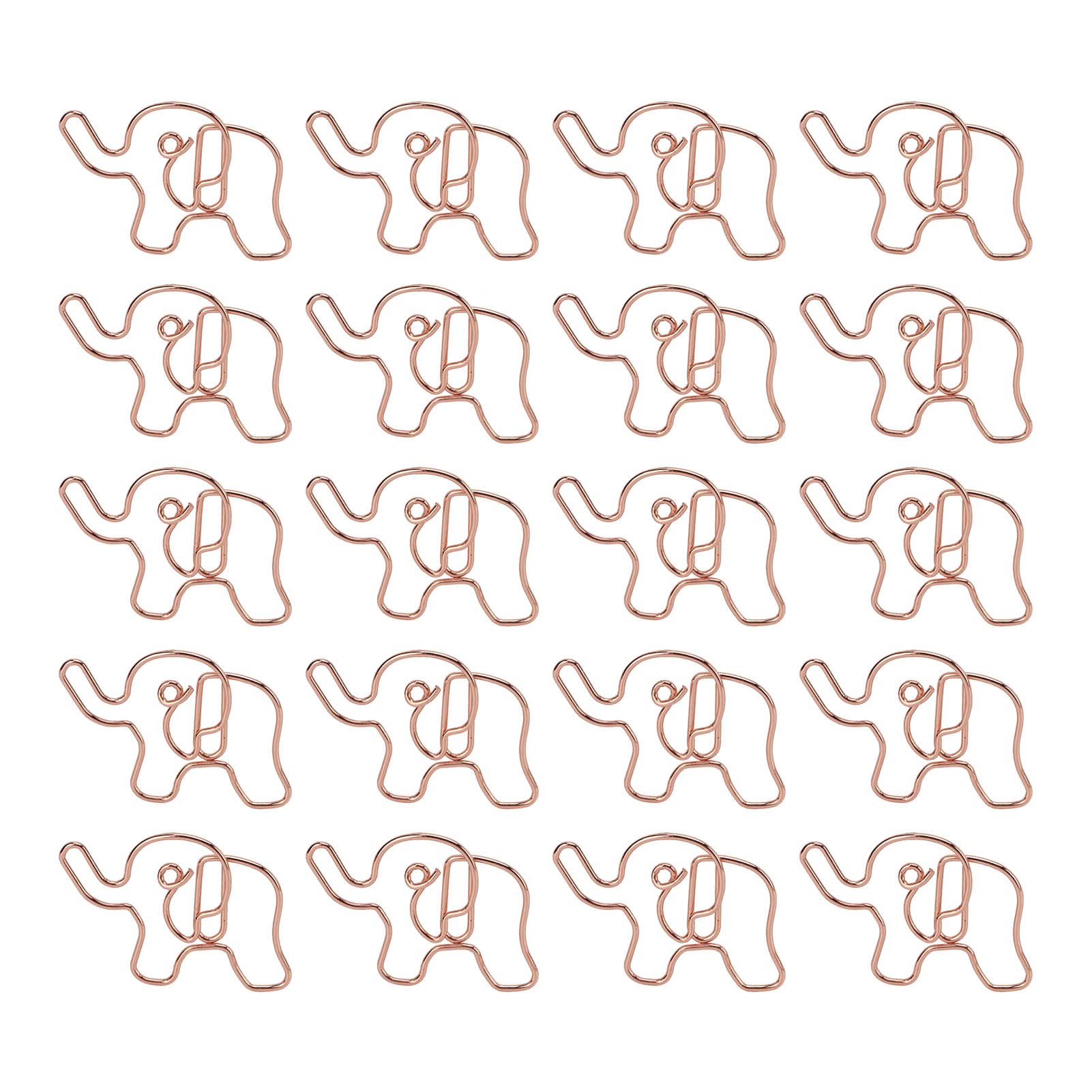 Tnfeeon 20Pcs Cute Elephant Shaped Paper Clips,Rose Gold Journal Paper Clips Metal Bookmark Clips Office Supplies With Storage B
