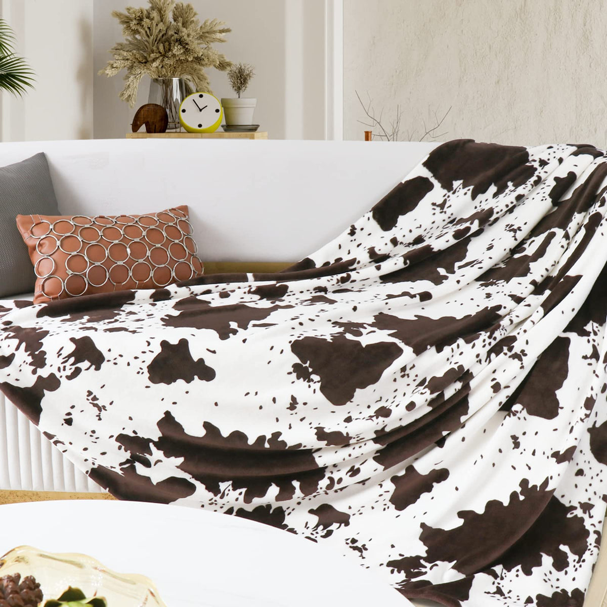 Brown Cow Print Blanket Plush Flannel Fleece Throw Blanket Soft Warm Lightweight Throws And Blankets For Father Mother Dad Mom D