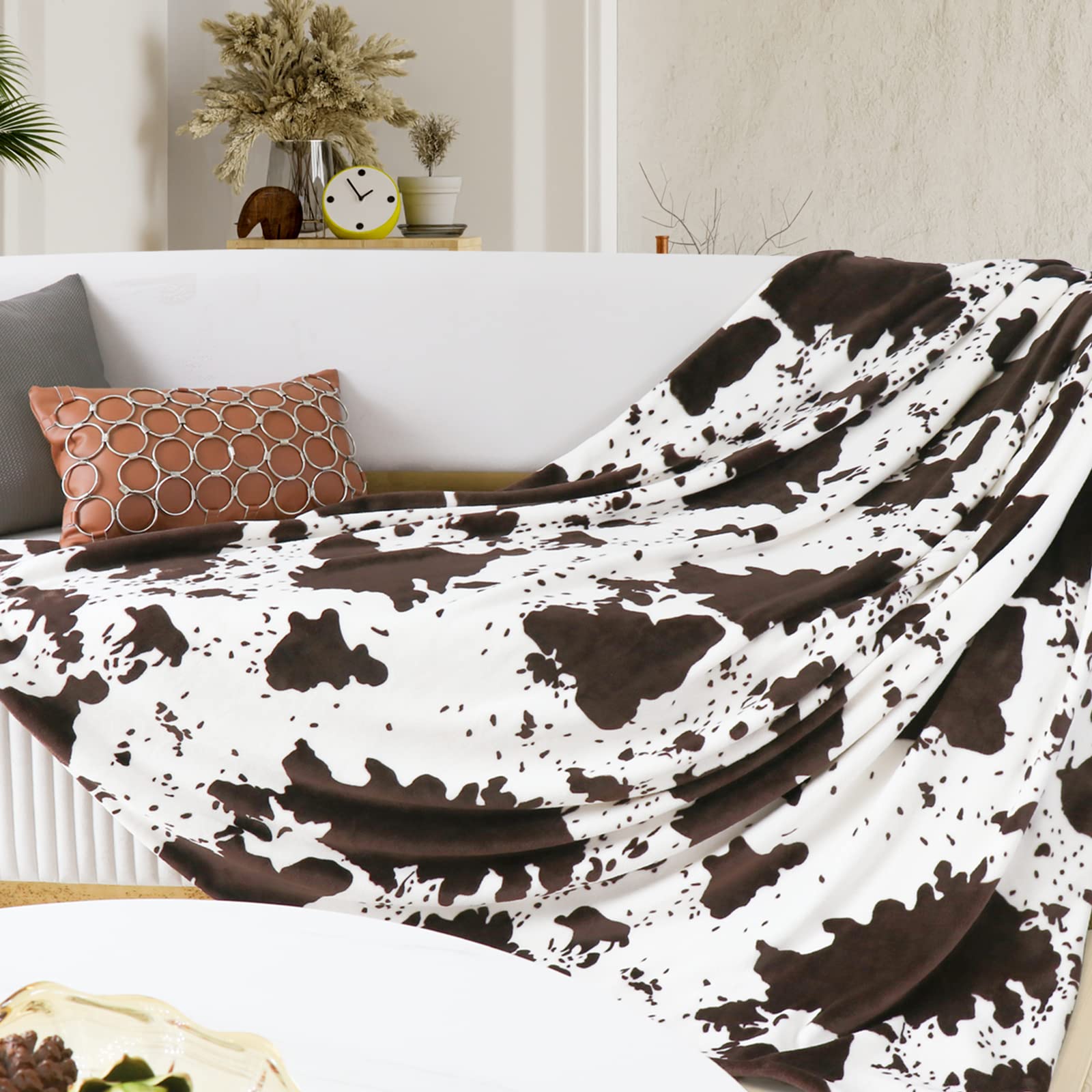 Brown Cow Print Blanket Plush Flannel Fleece Throw Blanket Soft Warm Lightweight Throws And Blankets For Father Mother Dad Mom D