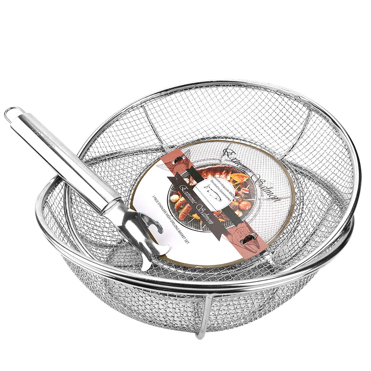 Grill Basket, Grill Accessories Set Heavy Duty Barbecue Grilling Basket Vegetables Stainless Steel Veggies Grill Topper Cookware
