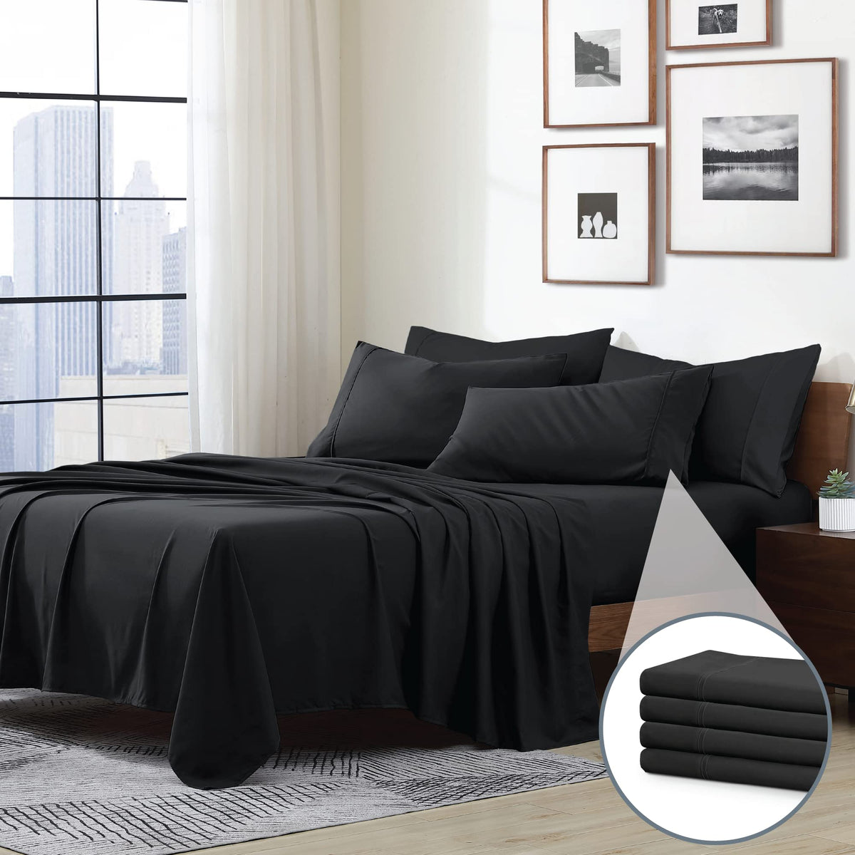 Swift Home Queen Ultra-Soft Brushed Microfiber 6-Piece Bed Sheet Sets, Extremely Durable - Easy Fit - Wrinkle Resistant - (Inclu