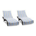 Arkwright Cabo Chaise Lounge Cover - Pack Of 2 - Striped Soft Cotton Cabana Towel With Pocket Holder For Beach Pool Outdoor Chair, 30 X 85 In., Cornflower Blue/Grey