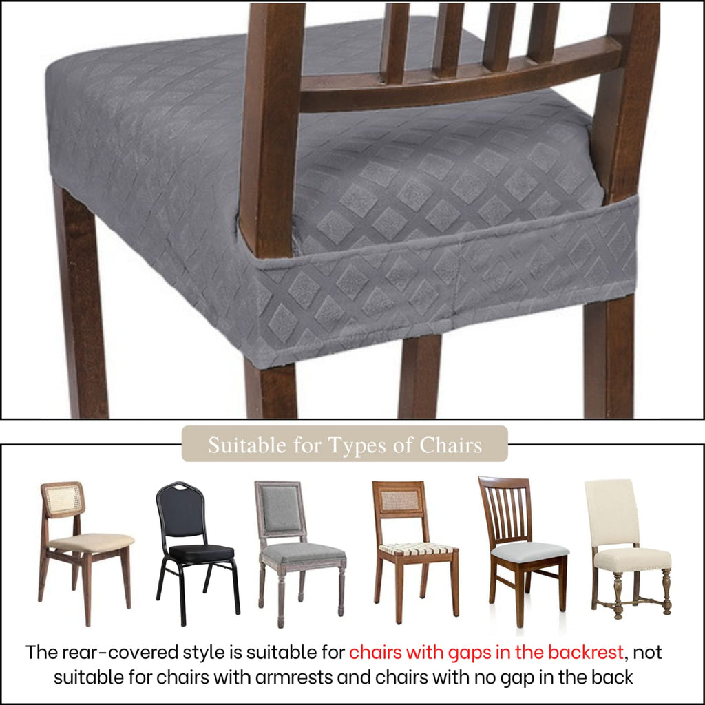 Searchi Stretch Dining Chair Seat Covers Set Of 6, Soft Removable Washable Seat Covers For Dining Chairs, Dining Room Seat Cover Slipcover Protector (Rear-Covered, Grey Diamond Jacquard)