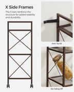 Songmics 3-Tier Metal Storage Rack With Wheels, Mesh Shelving Unit With X Side Frames, 23.6-Inch Width, For Entryway, Kitchen, Living Room, Bathroom, Industrial Style, Metallic Bronze Ubsc163A01