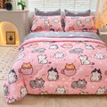 Gusuhome 7 Piece Girls Cat Comforter Set Queen Size Bed In A Bag Pink Cute Cartoon Pet Cats Bedding Set For Kids Boys Teens (1 C