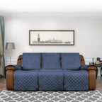 Easy-Going Oversized Recliner Sofa Cover, Reversible Couch Cover For 3 Seat Recliner, Split Sofa Cover For Each Seat With Elastic Straps For Kids, Dogs, Pets (3 Seater, Dark Blue/Dark Blue)