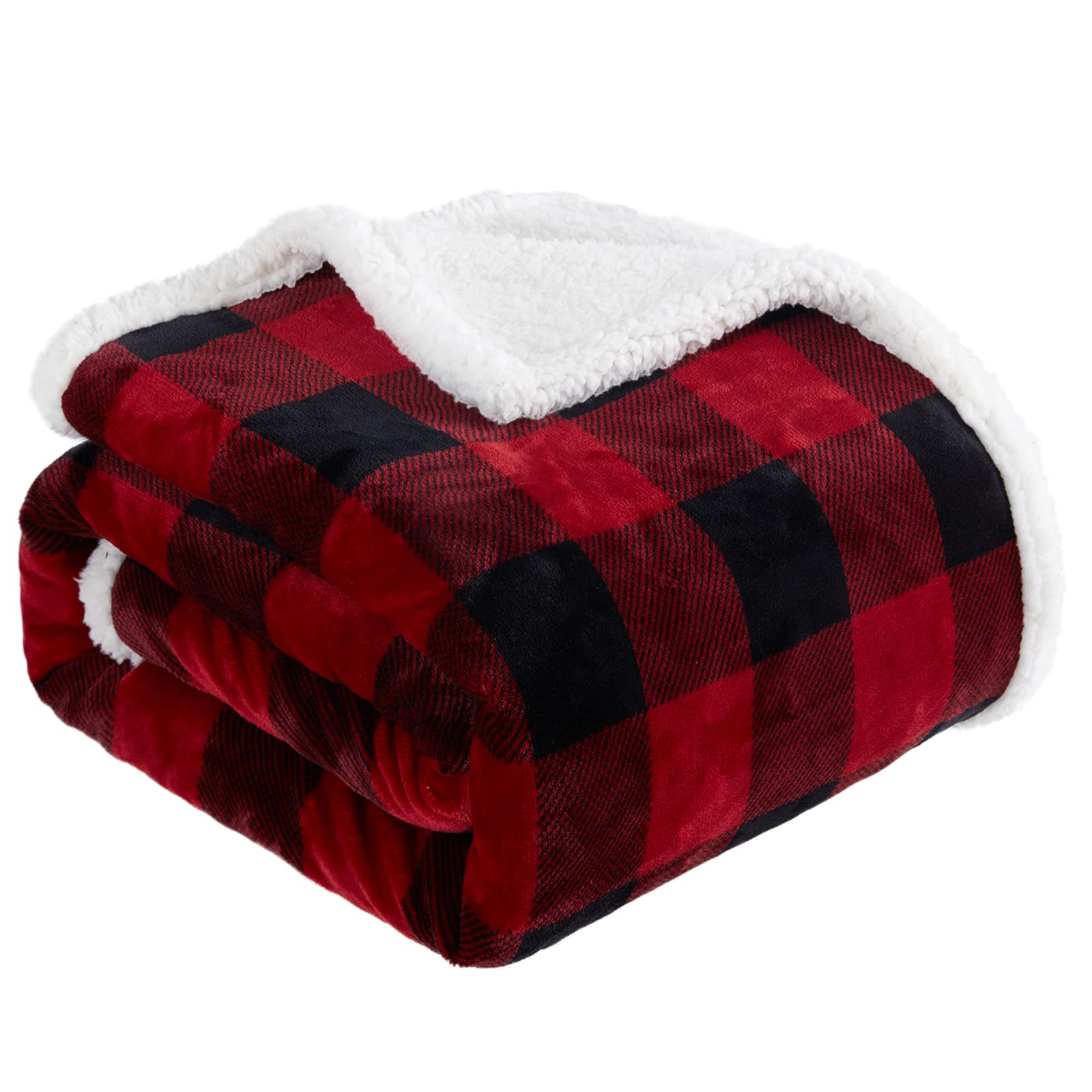 Touchat Sherpa Red And Black Buffalo Plaid Christmas Throw Blanket, Fuzzy Fluffy Soft Cozy Blanket, Fleece Flannel Plush Microfi
