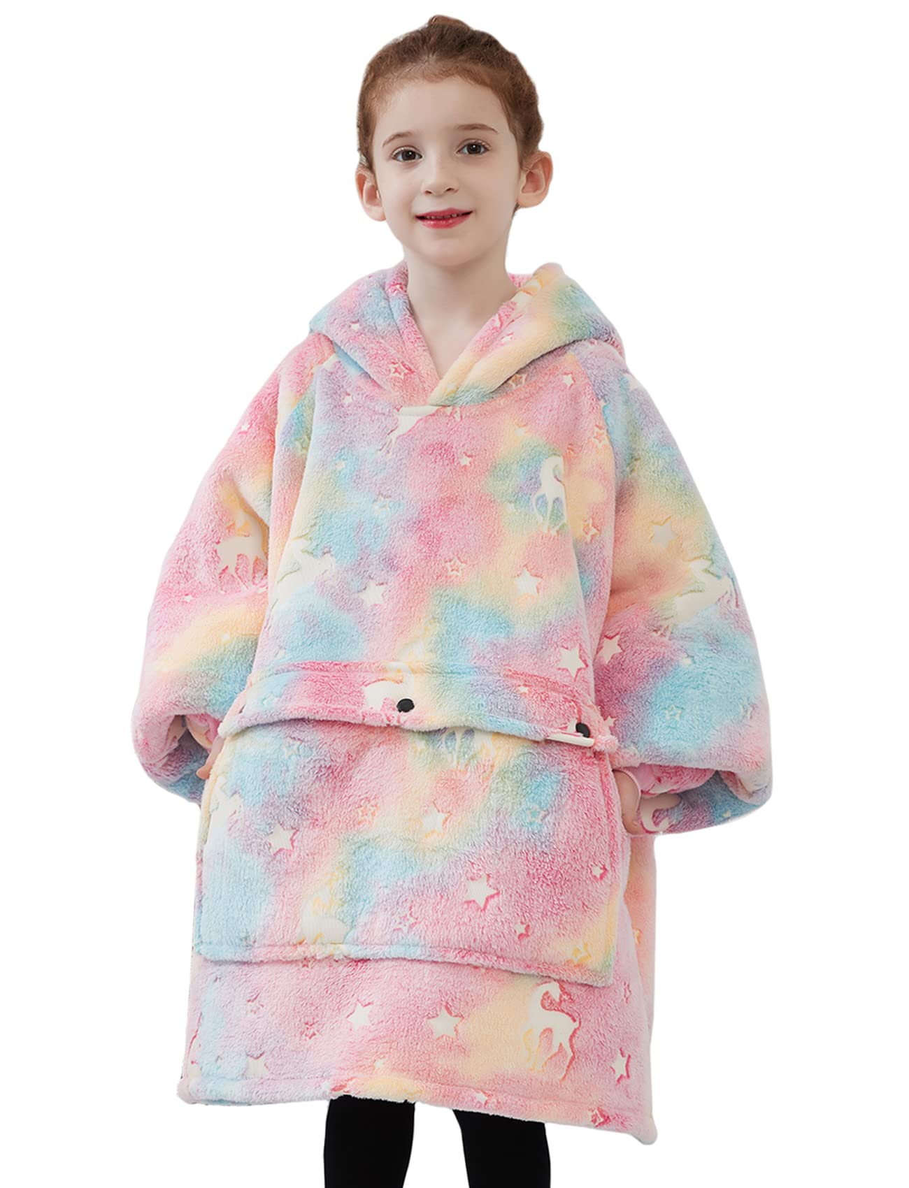 Noukow Wearable Blanket Hoodie For Kids Oversized Sherpa Blanket Sweatshirt Cozy Flannel Sweater Blanket 6-10 Years Old Girl Bir