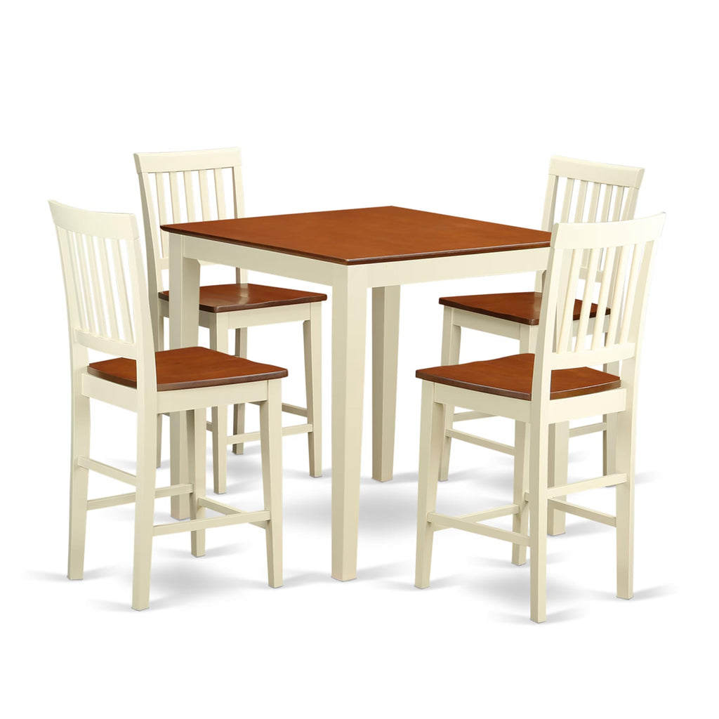 East West Furniture VERN5-WHI-W 5 Piece Kitchen Counter Set Includes a Square Dining Table and 4 Dining Room Chairs, 36x36 Inch, Buttermilk & Cherry