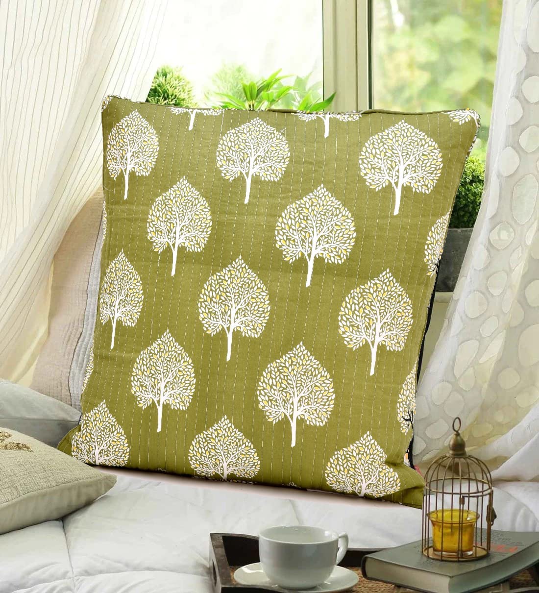 Rrc Super Soft Cotton Quilted Cushion Covers 24X24(Inches),Pack Of 2, Hidden Zipper Closure Front Is Quilted With Soft Cotton