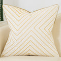 Avigers 18 X 18 Inch White Gold Striped Geometric Lines Embroidery Velvet Cushion Case Luxury Modern Throw Pillow Cover Decorati